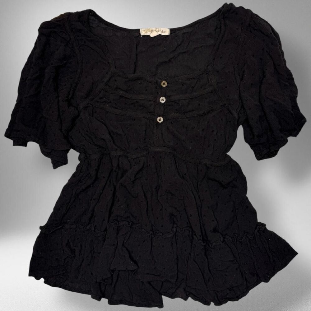Rewind Black Swiss Dot Babydoll Blouse – Size M